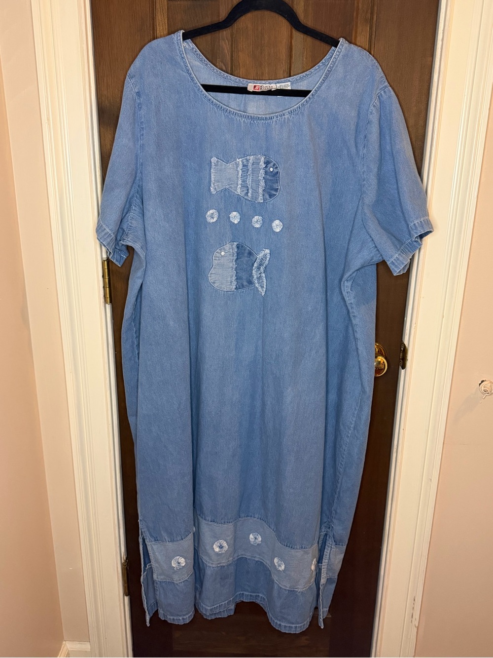 Vintage Woman Within 3X Denim Dress Fish Patchwork Cottagecore Maxi